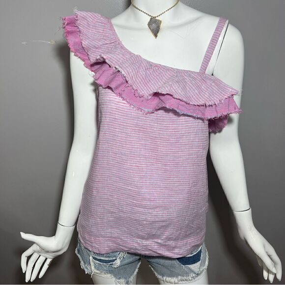 Anthropologie‎ Holding Horses Linen Purple One Shoulder Ruffle Top - XS - Picture 9 of 14